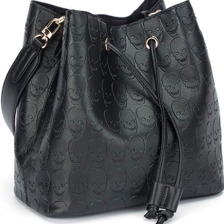 Skulls Bucket Bag Black Leather